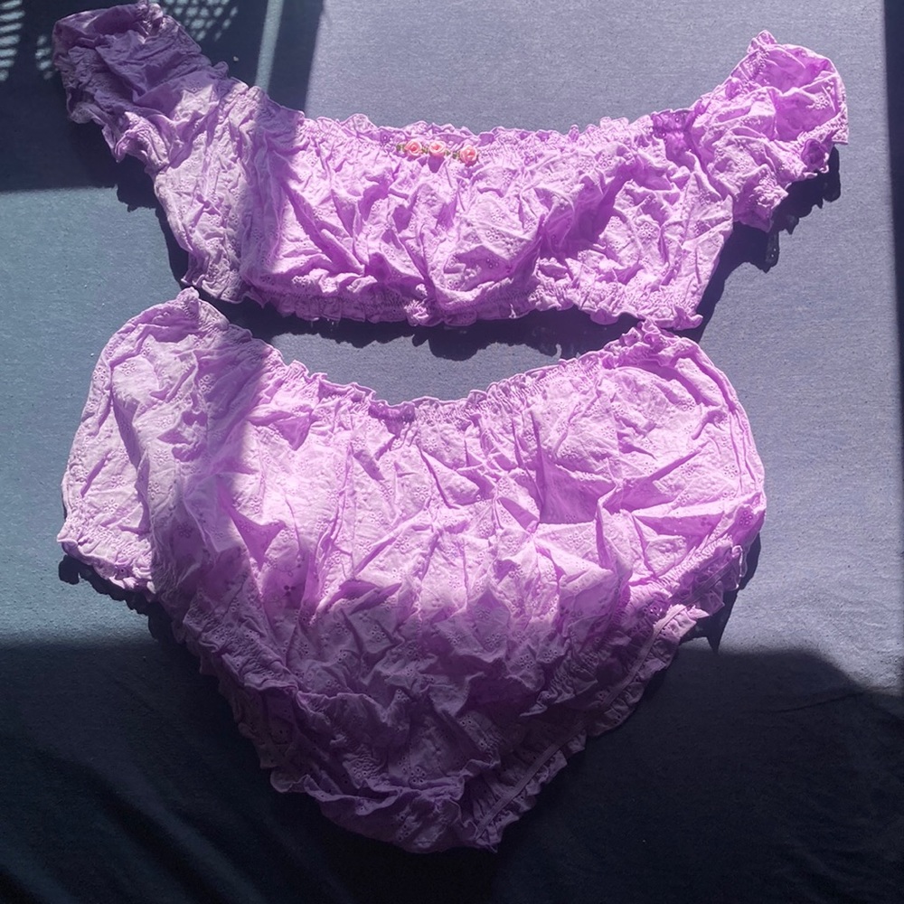 Pinup girl! Purple eyelet short & top set adorable retro lingerie fits xl-2X